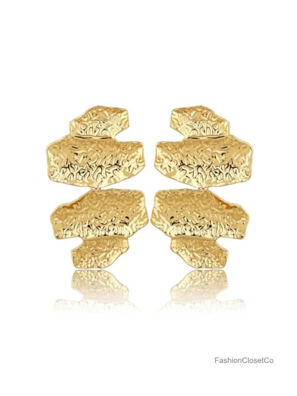 18K Gold Plated Statement Stud Earrings Flower Leaf Shell Wing Large